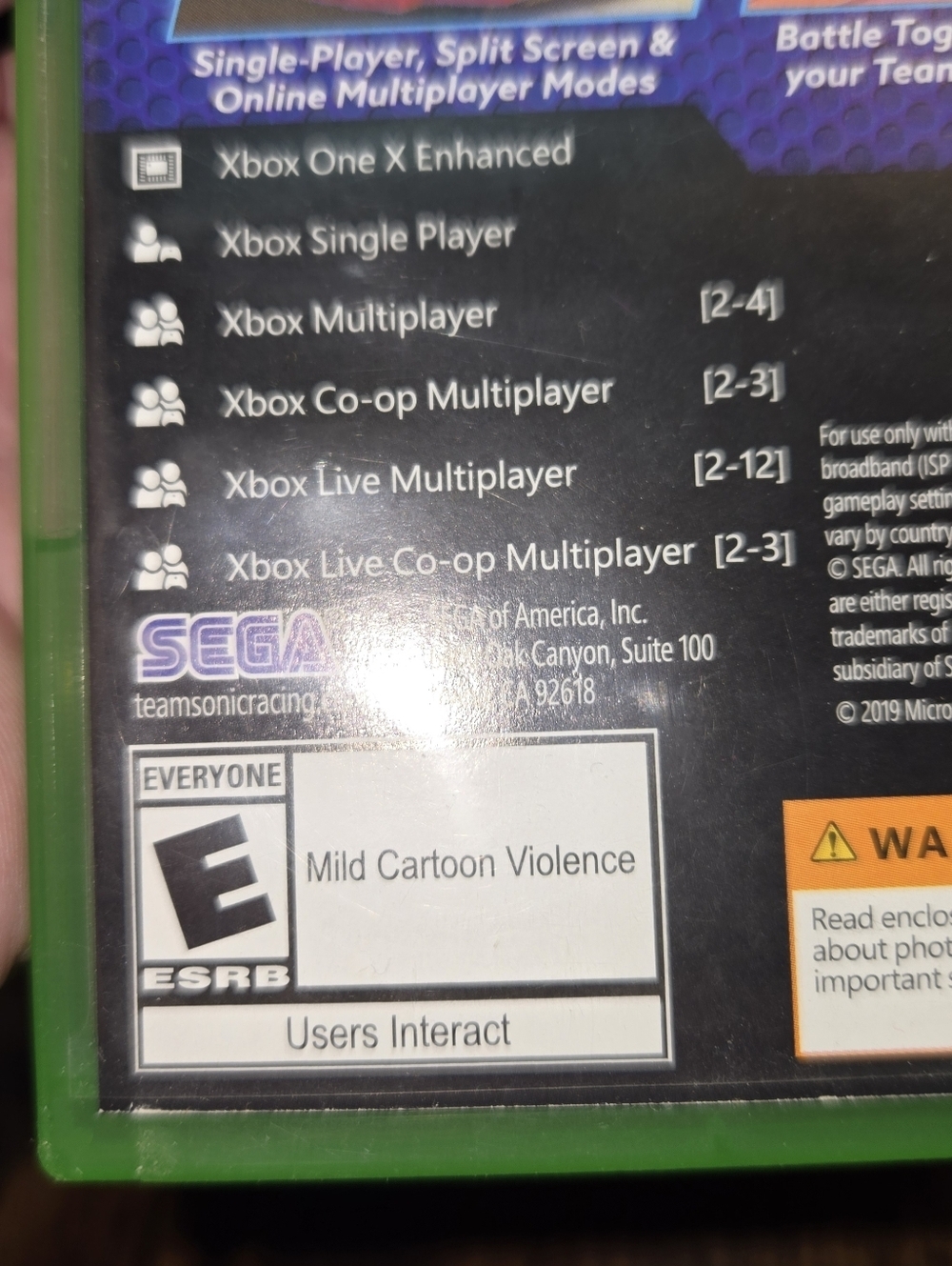 XBox ONE Team Sonic Racing Game Used - Picture 3 of 4